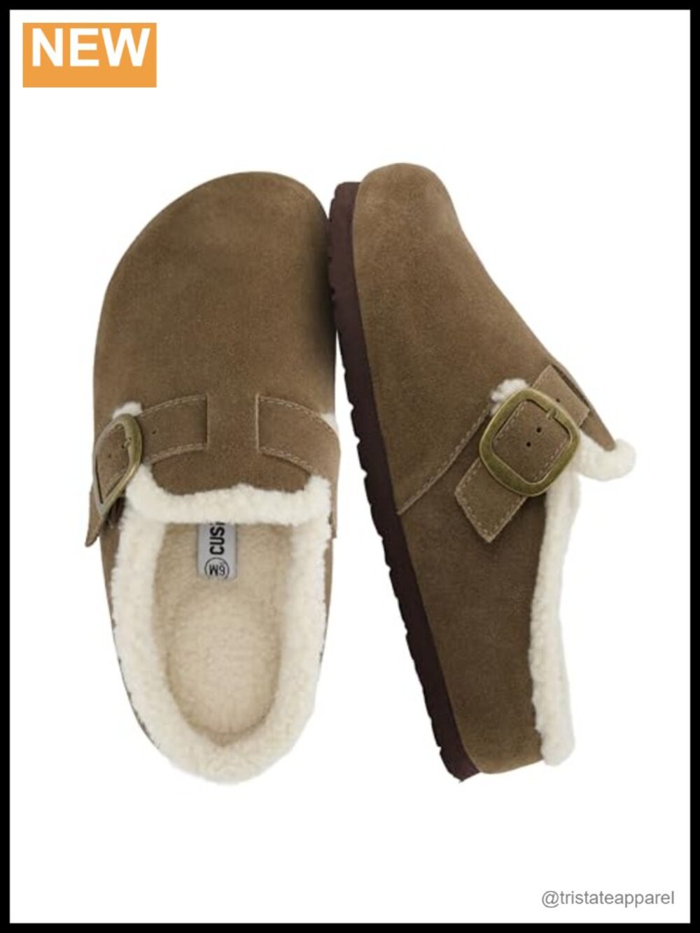 Genuine Leather Faux Fur Lined Clog Cork Footbed Buckle Slip-On